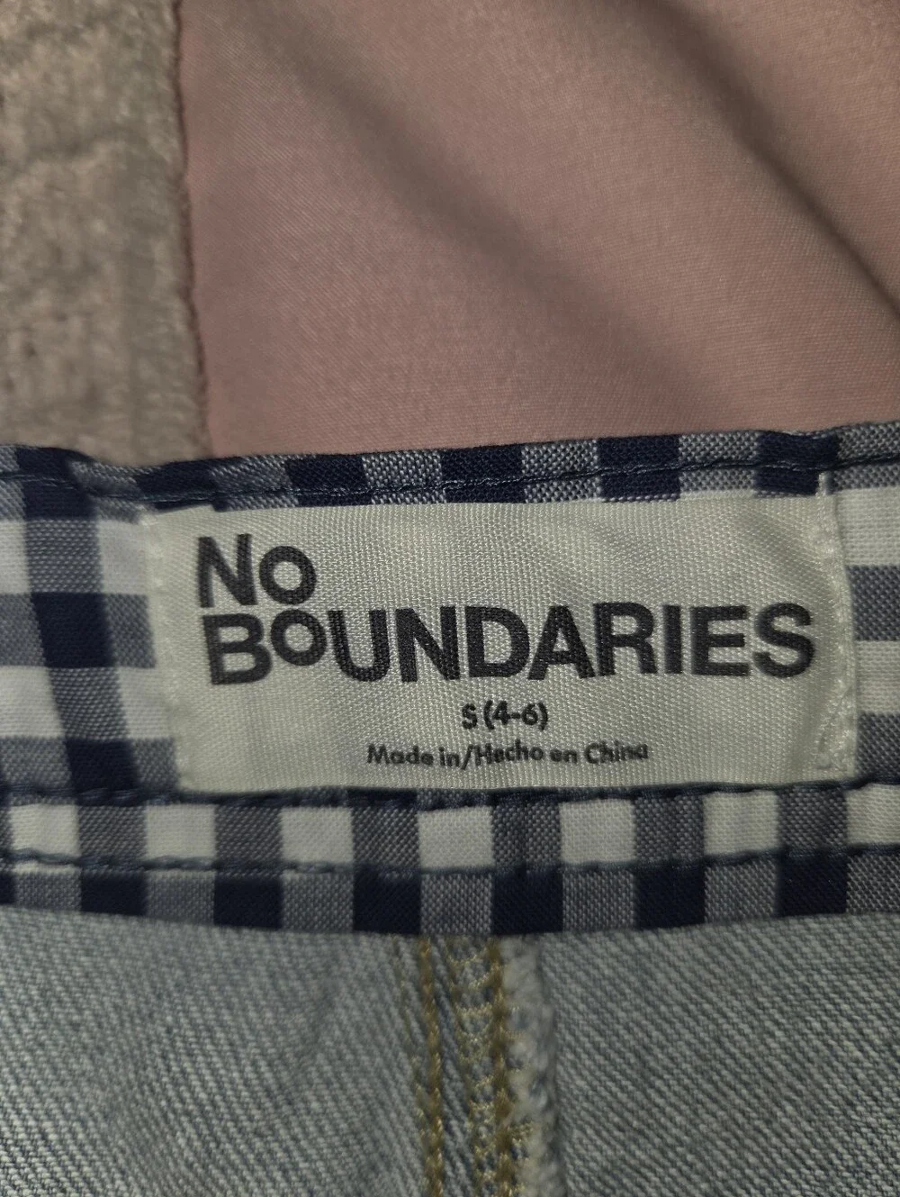 Light Blue Denim Mini Skirt with Gingham Waist Tie